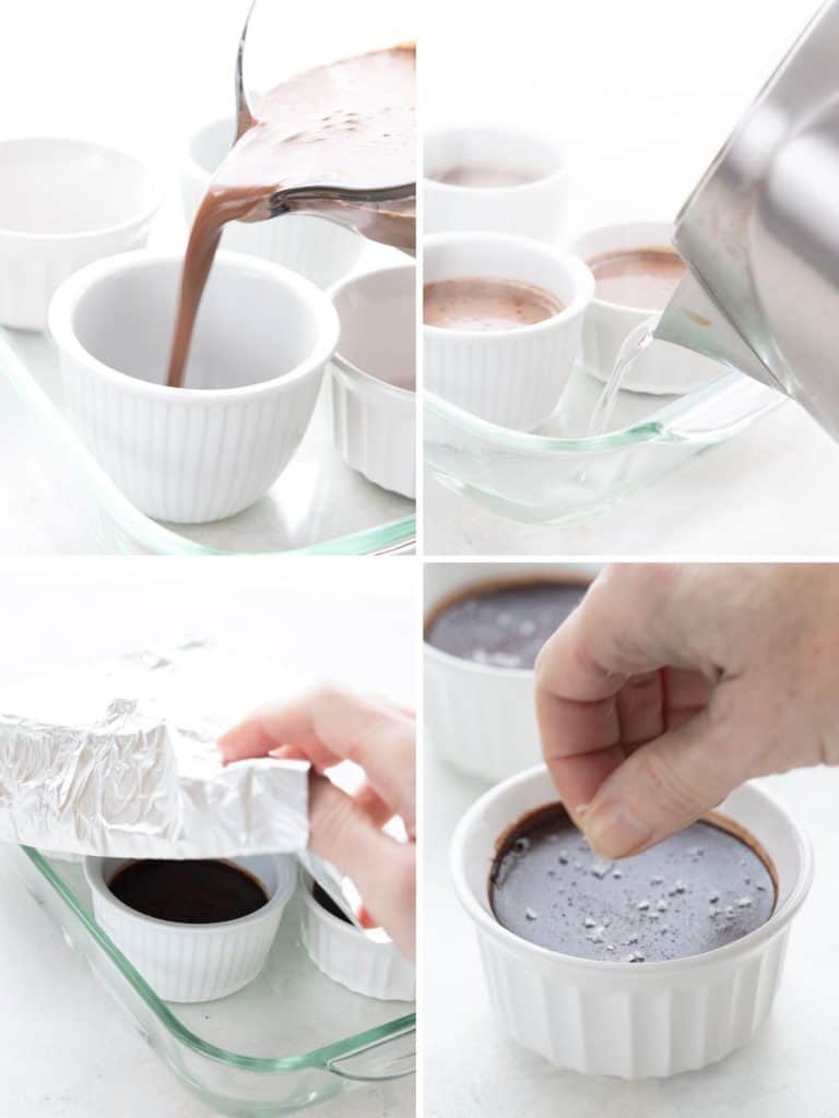 4 images showing how to make keto pots de creme.
