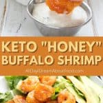 Pinterest collage for keto Buffalo Shrimp.