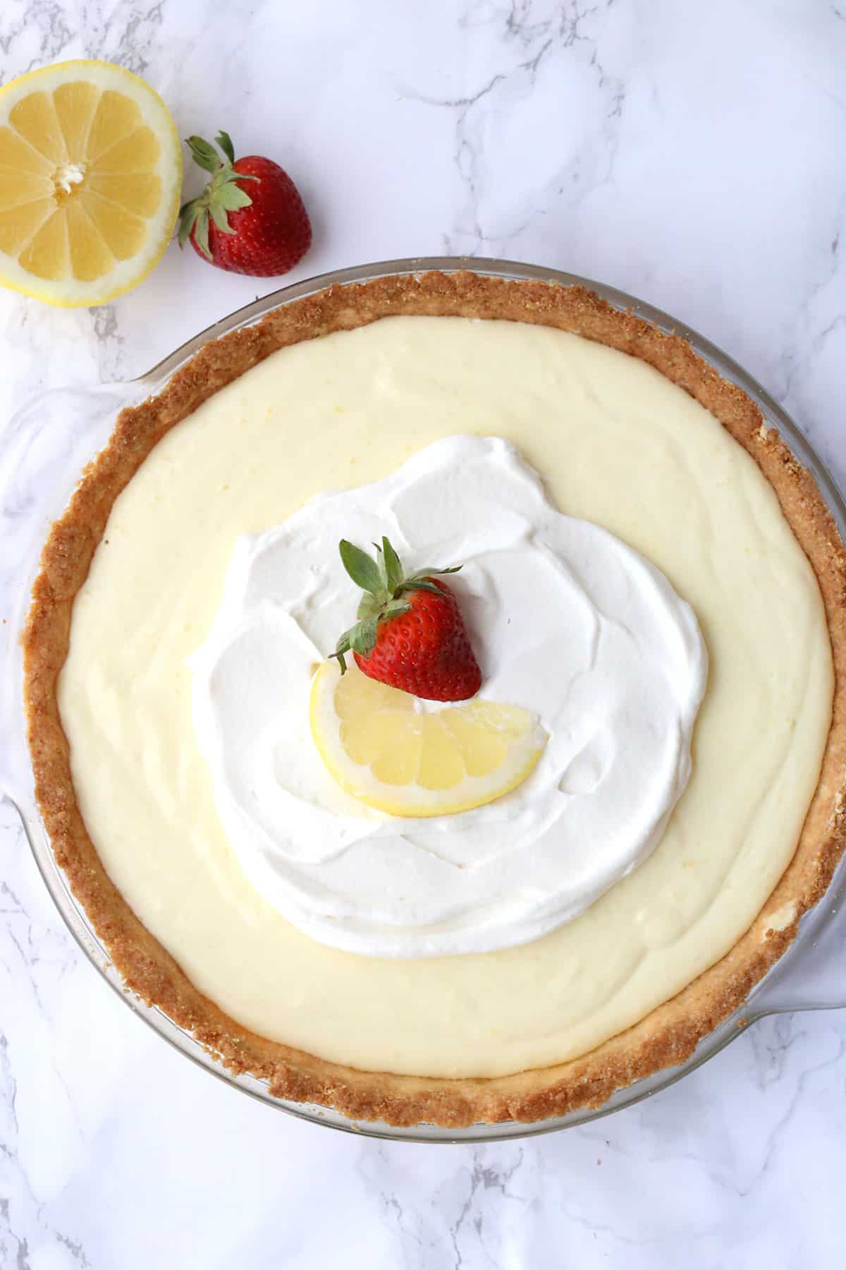Top down image of Keto Lemon Sour Cream Pie.