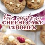 Two photo Pinterest collage for Keto Raspberry Cheesecake Cookies.
