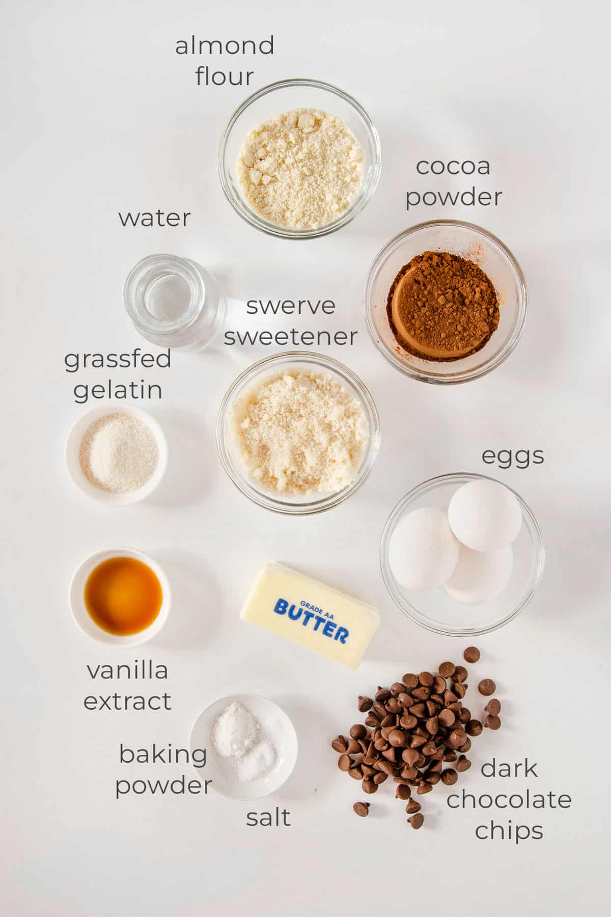 Top down image of the ingredients for keto brownies.