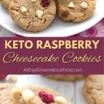 Pinterest collage for keto raspberry cheesecake cookies.