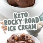 Two photo Pinterest collage for Keto Rocky Road Ice Cream with the title in the center.