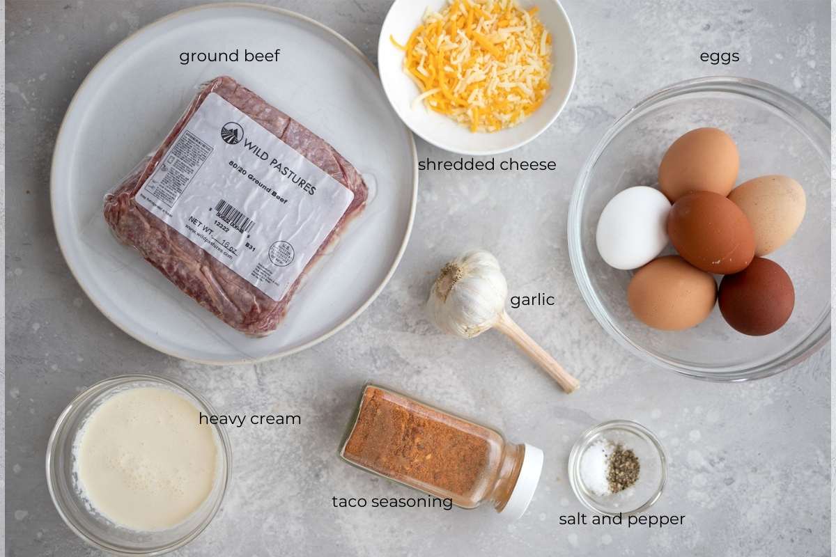 Top down image of ingredients needed for Easy Taco Pie.