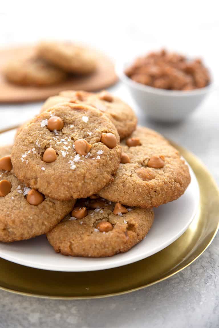 Keto Butterscotch Cookies in a pie on a white plate.