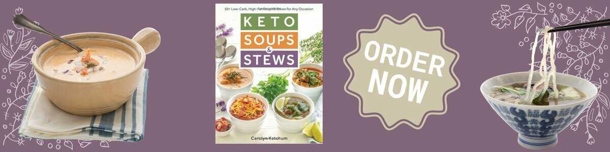 Banner showing Keto Soups and Stews Cookbook. 