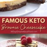 Pinterest collage for Keto Brownie Cheesecake.