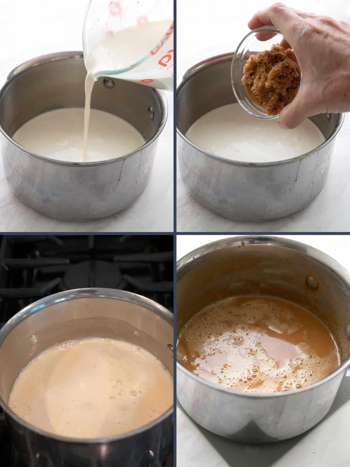 A collage of four images showing how to make Sugar Free Dulce de Leche.