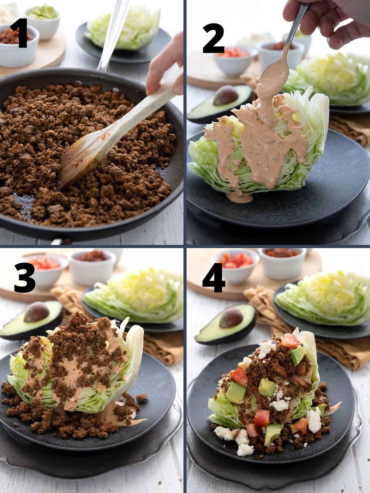 A collage of 4 images showing how to make Mexican Wedge Salad.