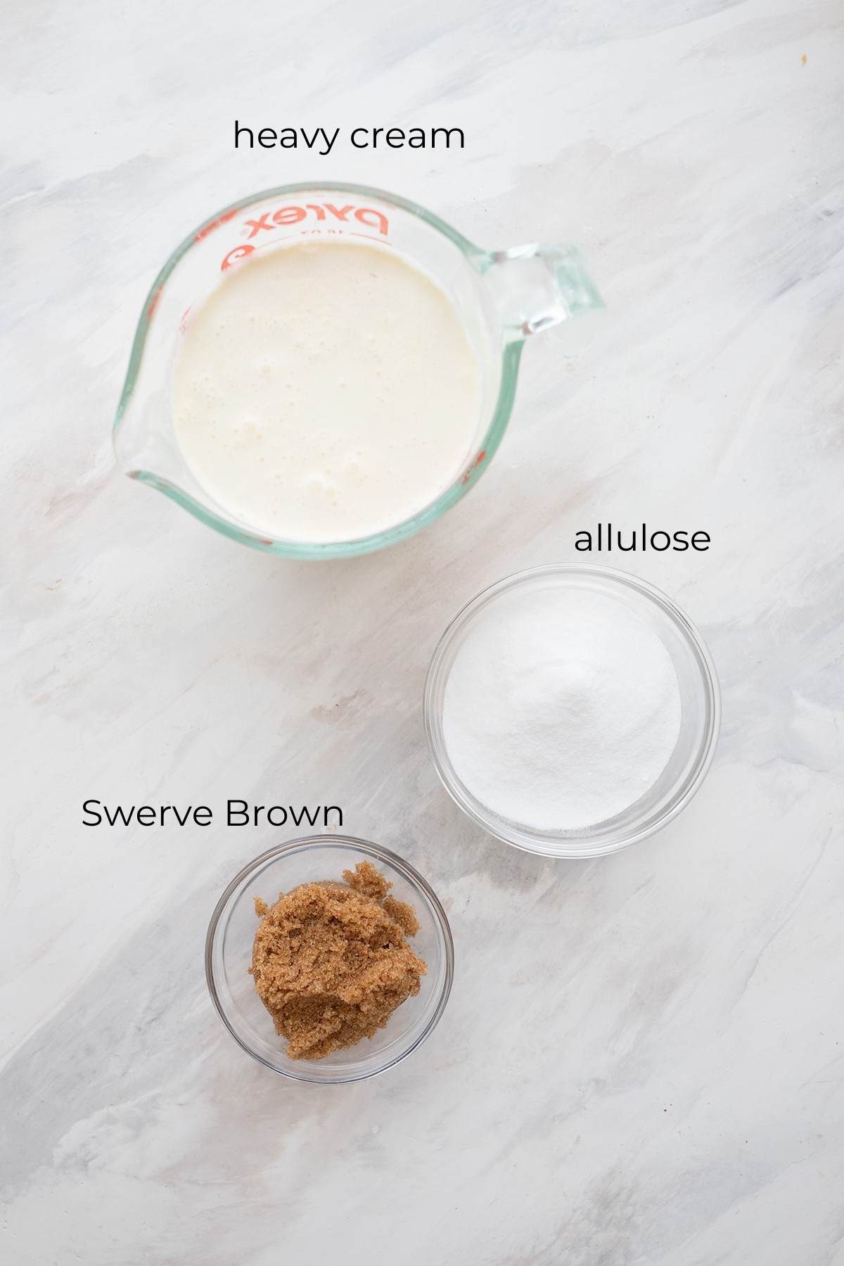 Top down image of ingredients for sugar free dulce de leche.