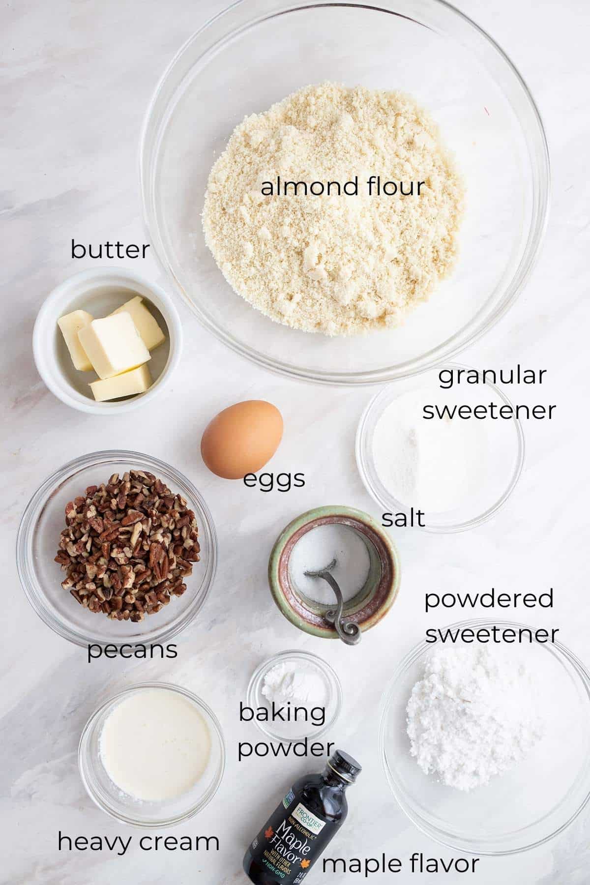Top down image of the ingredients for Keto Maple Pecan Scones.