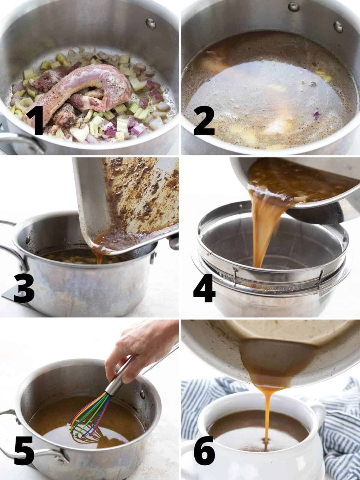 A collage of 6 images showing how to make Keto Gravy.