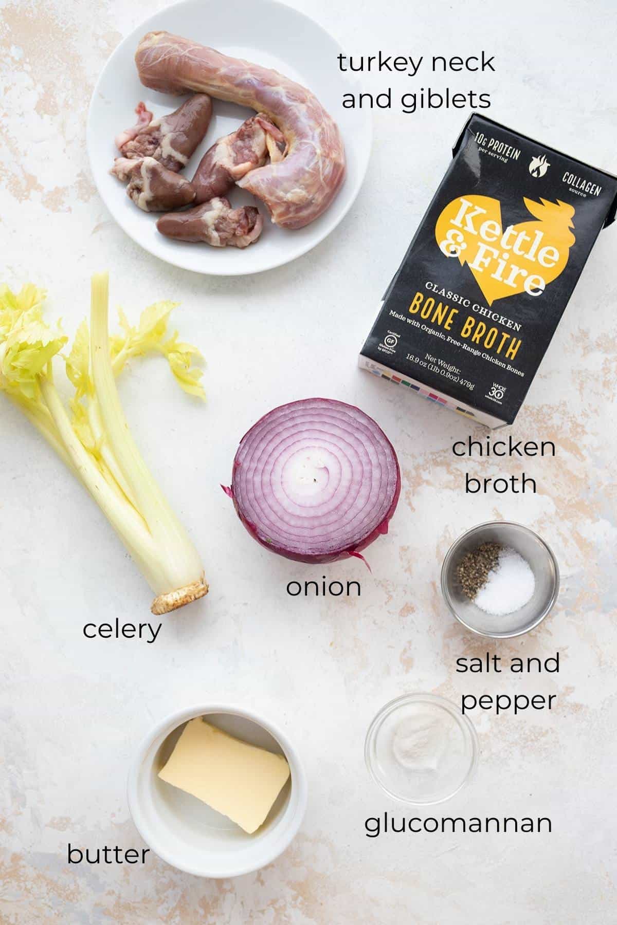 Top down image of the ingredients needed to make Keto Gravy.