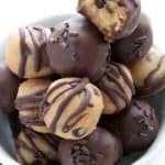Close up shot of keto cookie dough truffles.