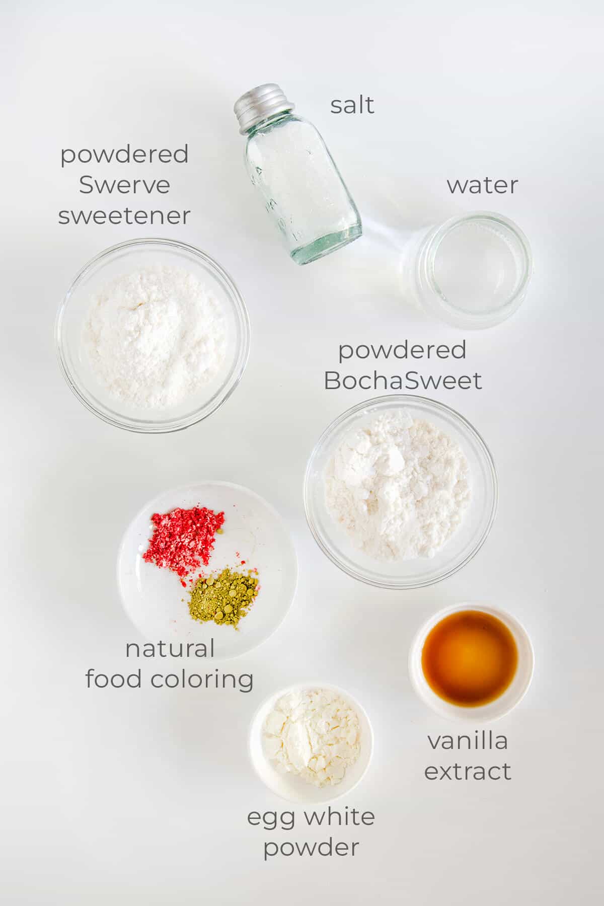 Ingredients labeled and needed to make keto royal icing
