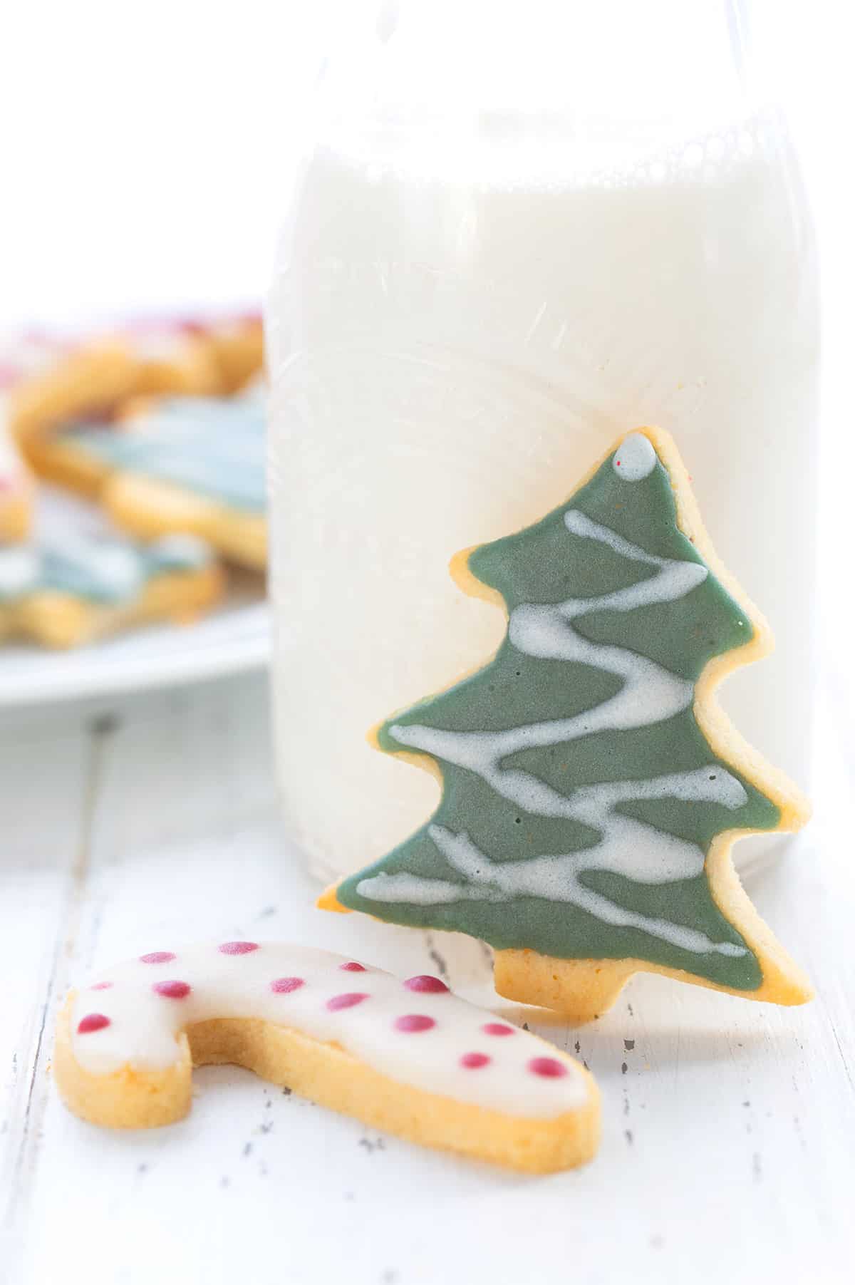 Close up shot of holiday decorated keto sugar cookies.