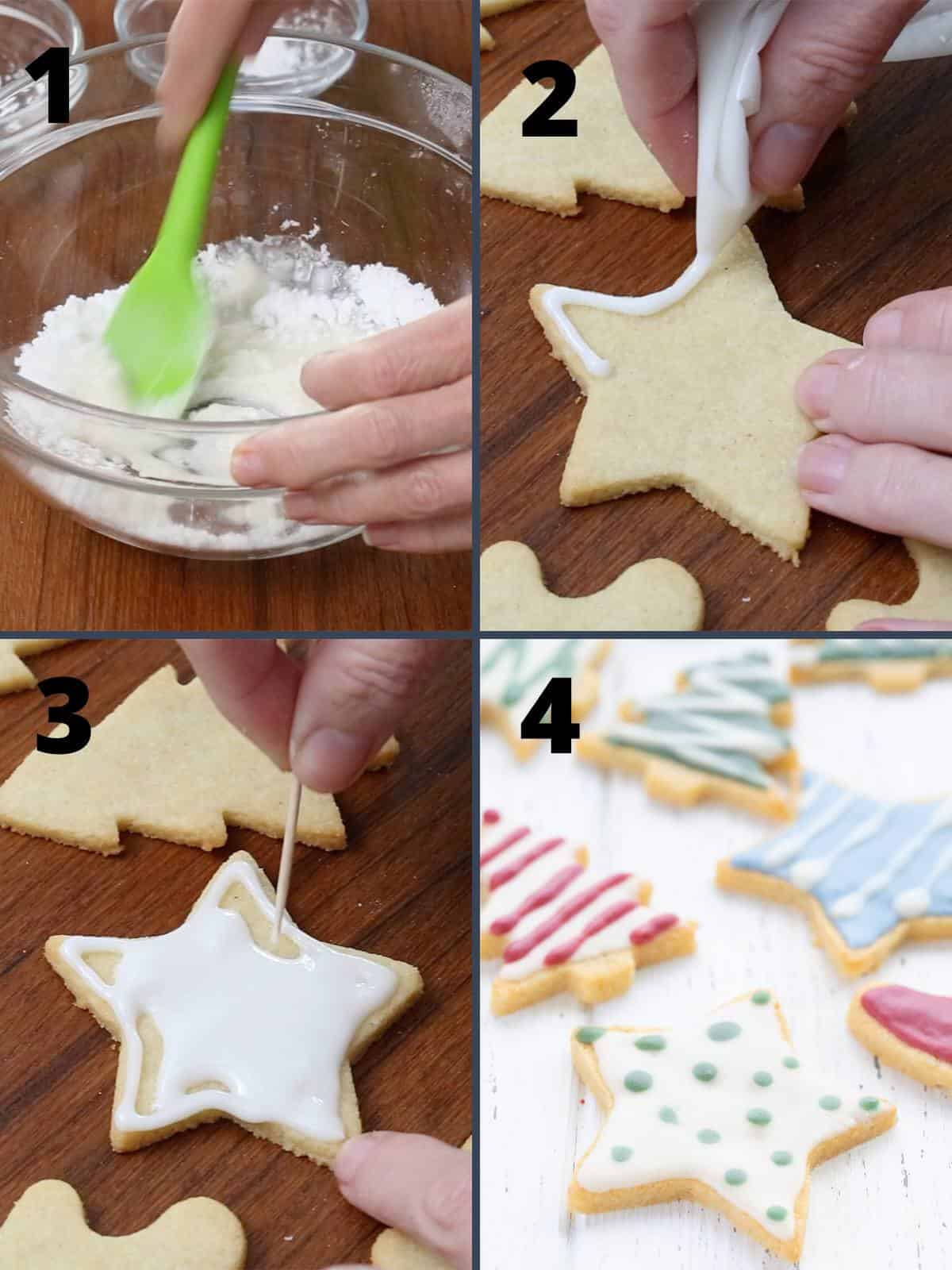 A collage of four images showing how to make keto royal icing.