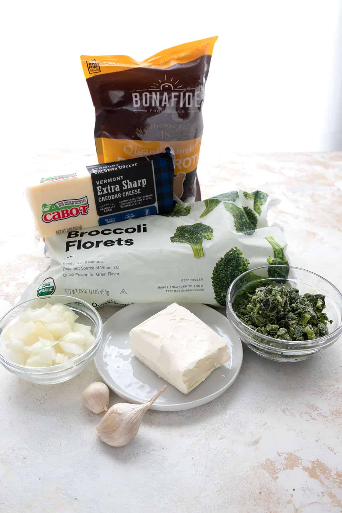 Ingredients needed for Keto Broccoli Cheese Soup.