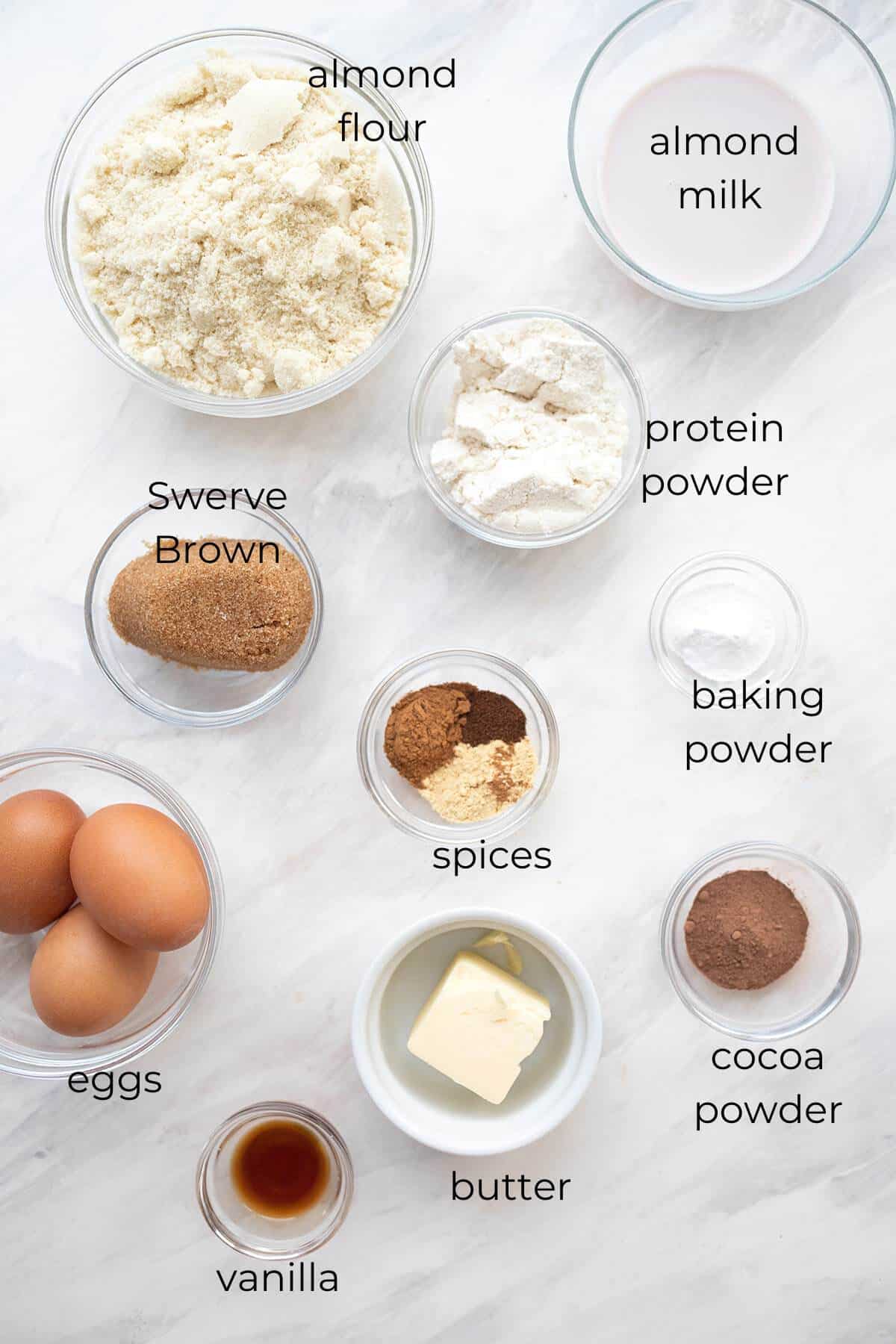 Top down image of ingredients for Keto Gingerbread Waffles.