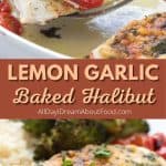 Pinterest collage for Keto Baked Halibut.