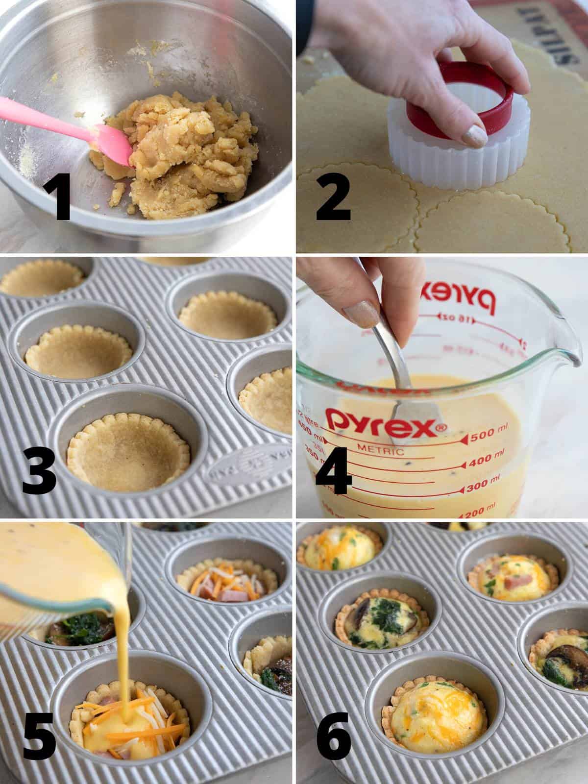 6 images showing the steps for making Keto Mini Quiche.