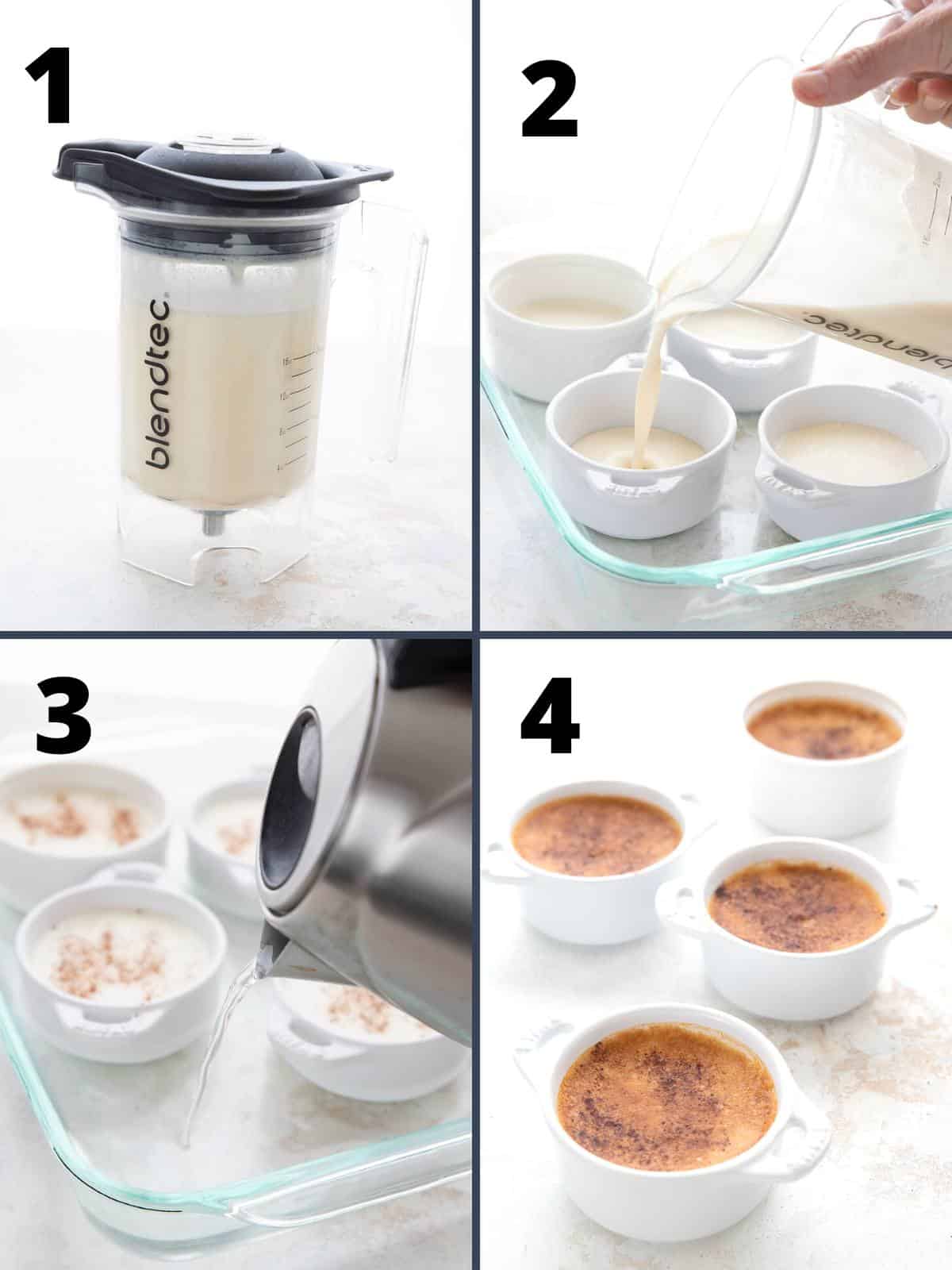 A collage of 4 images showing the steps for making keto custard.