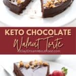 Pinterest collage for Keto Chocolate Walnut Torte.