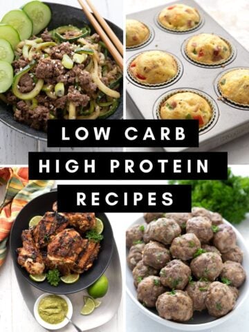 A collage of four low carb high protein recipes.