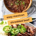 Two photo Pinterest collage for Easy Mexican Shredded Beef.