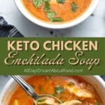Pinterest collage for Keto Chicken Enchilada Soup.