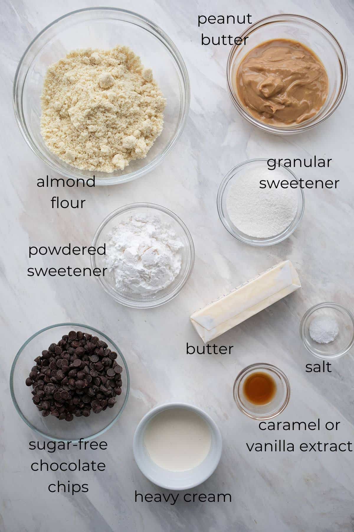 Top down image of ingredients needed for tagalong bars.