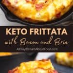 Pinterest collage for keto frittata with bacon and brie.