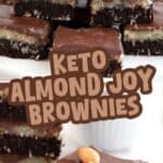Two photo Pinterest collage for Keto Almond Joy Brownies with the title in the center.