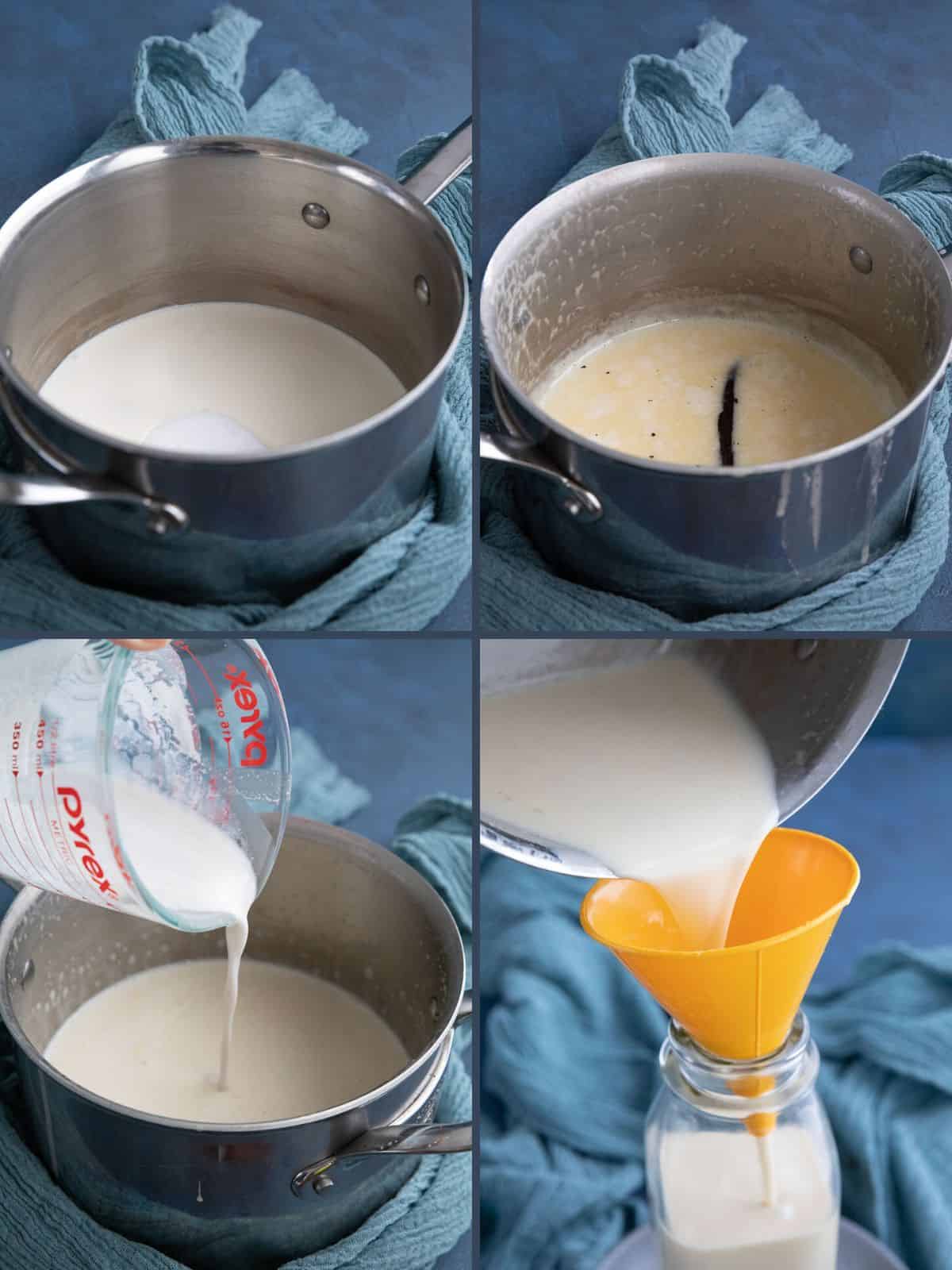 A collage of 4 images showing how to make keto coffee creamer.
