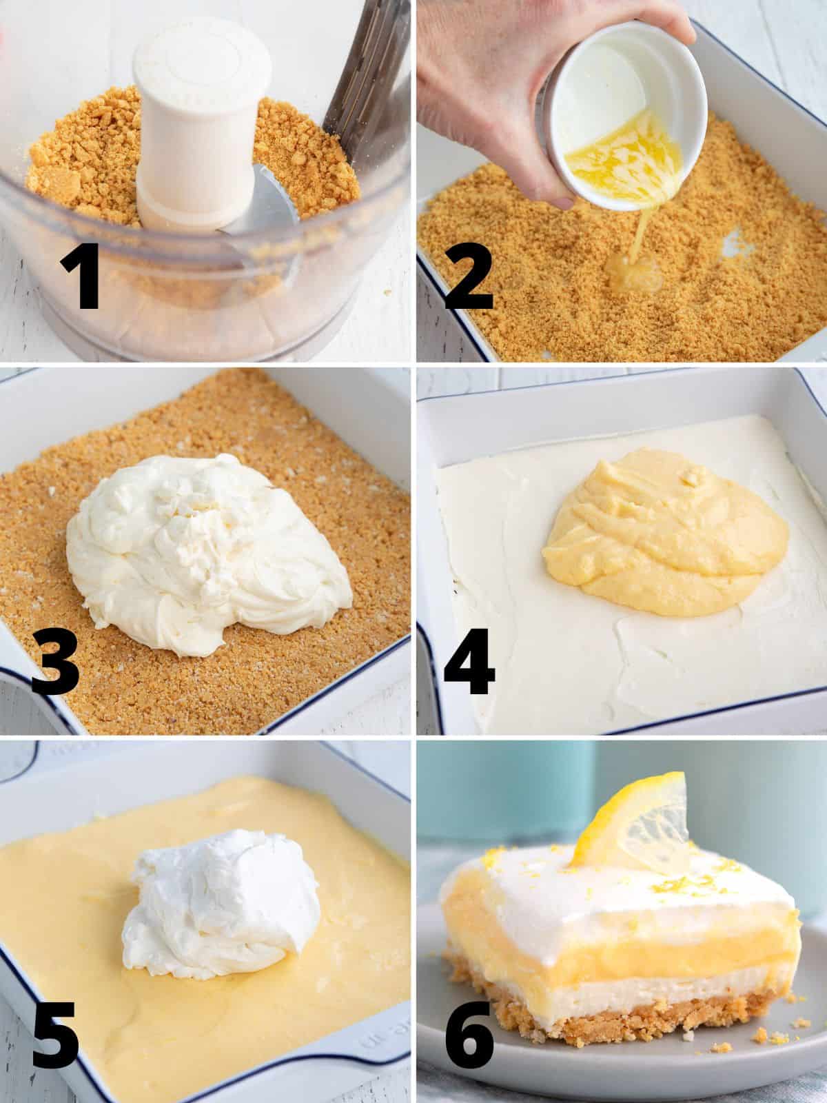 A collage of 6 images showing how to make Keto Lemon Lush.