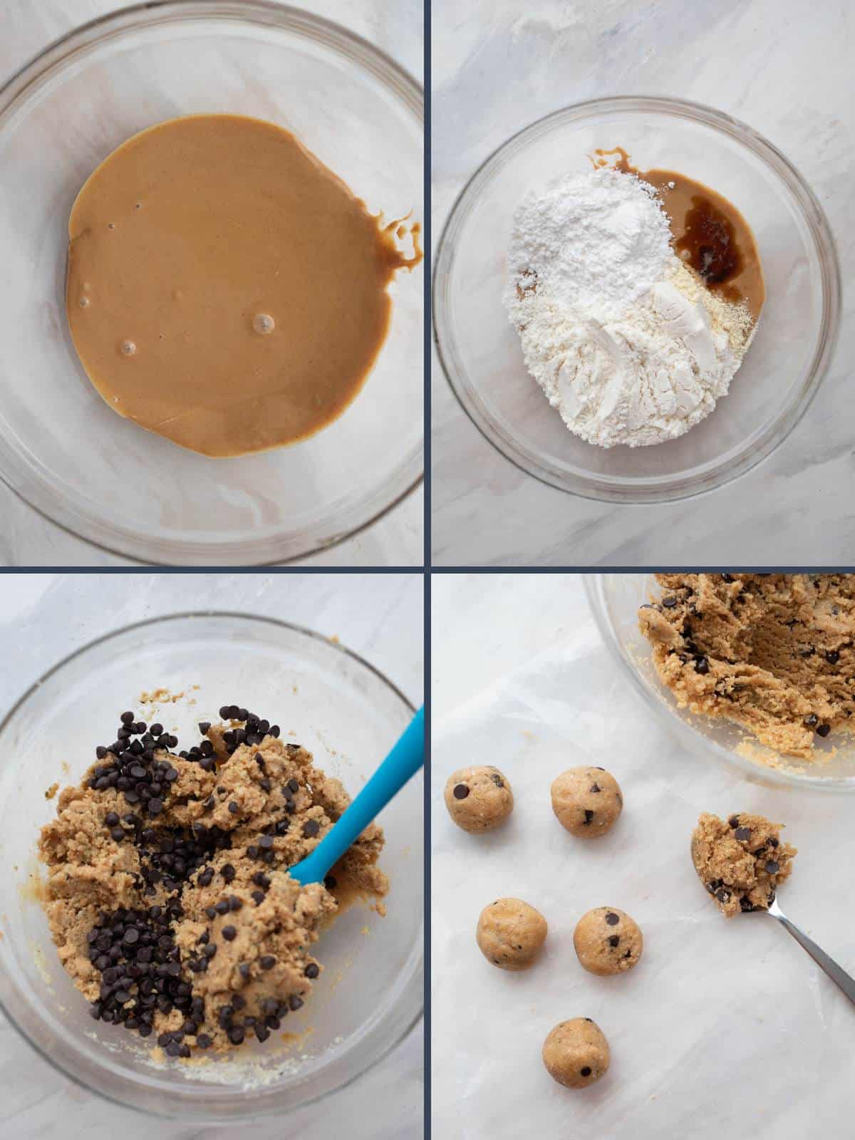 A collage of four images showing how to make Peanut Butter Protein Balls.