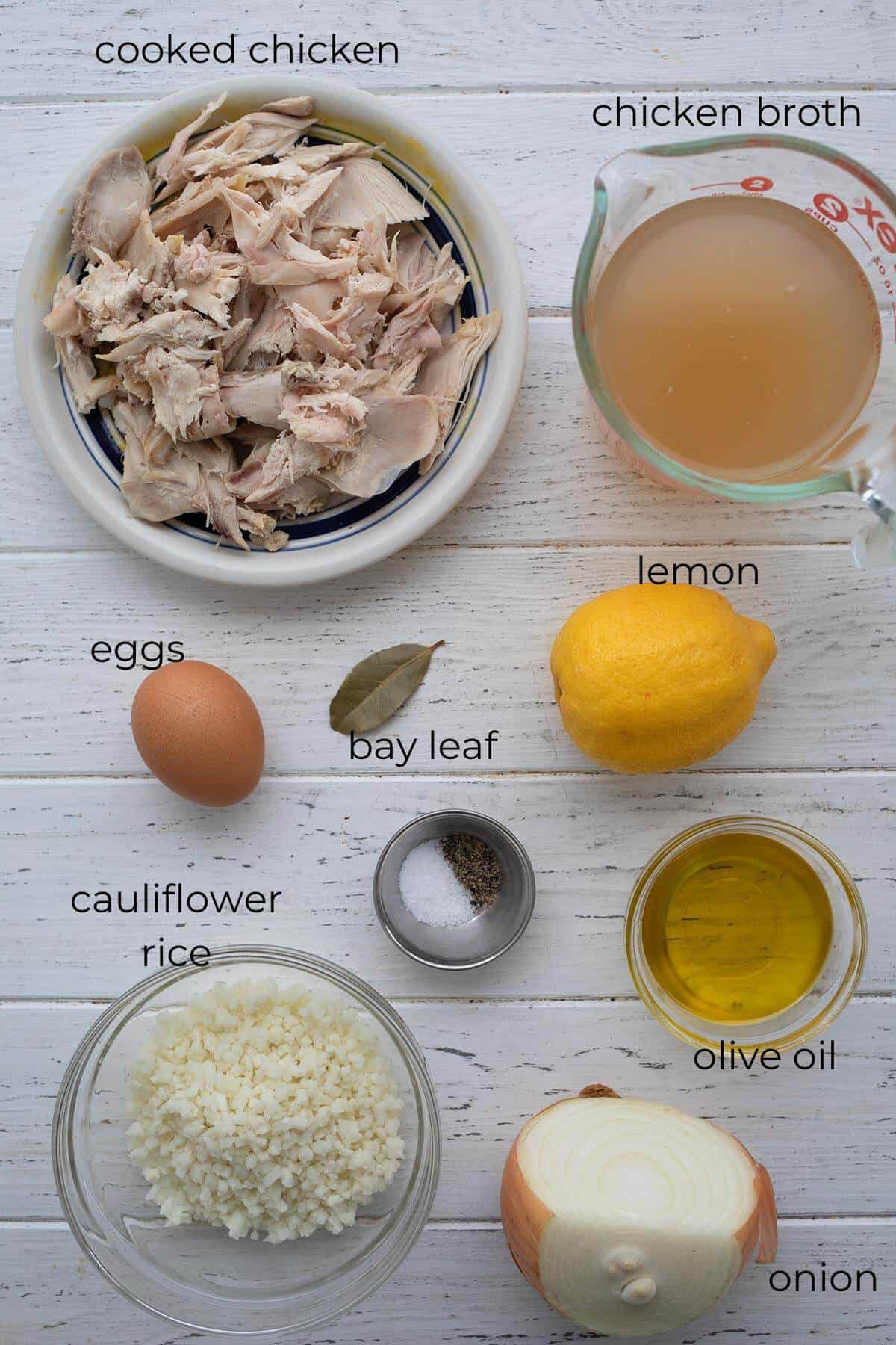 Top down image of ingredients needed for keto lemon chicken soup.