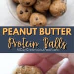 Pinterest collage for keto peanut butter protein balls.