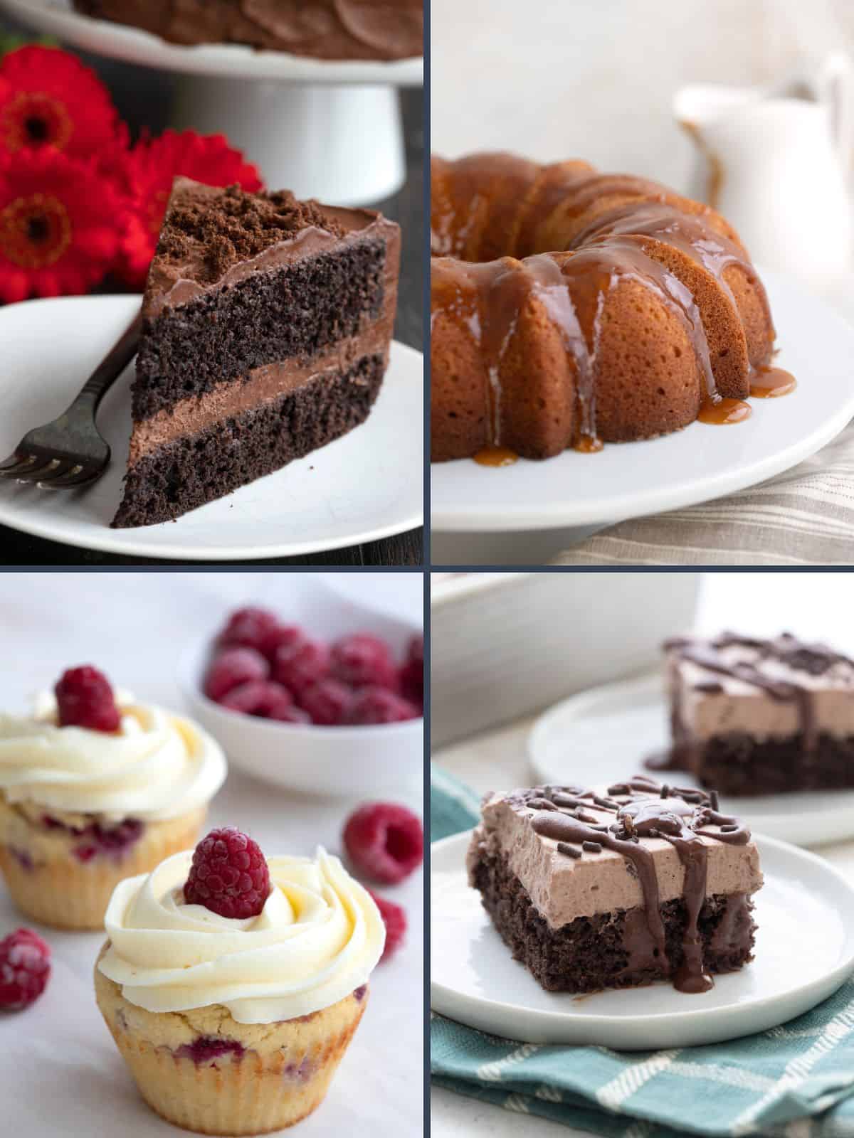 A collage of four images showing the keto cakes from The Ultimate Guide to Keto Cakes.
