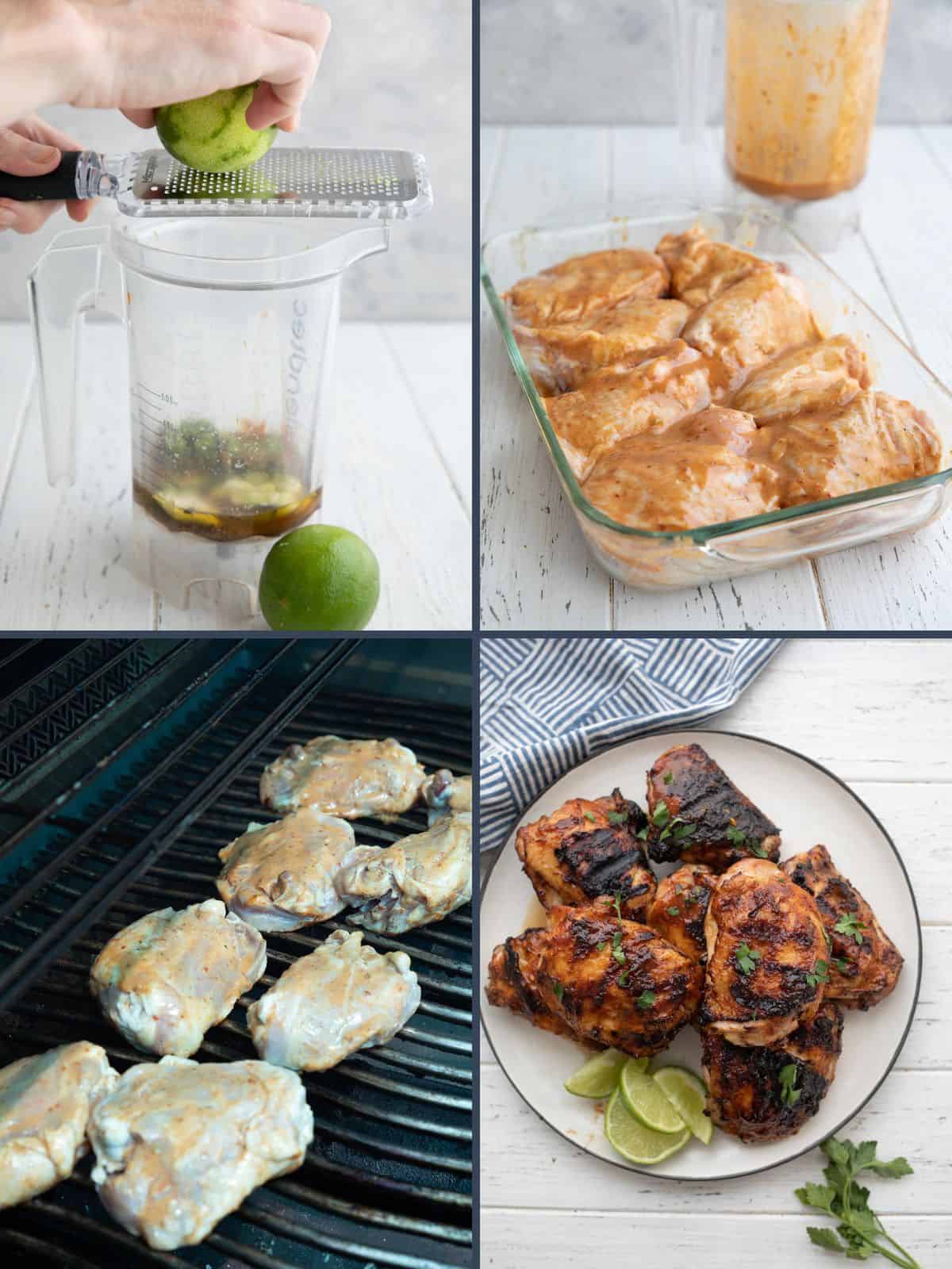 A collage of 4 images showing the steps for making Chipotle Lime Chicken.