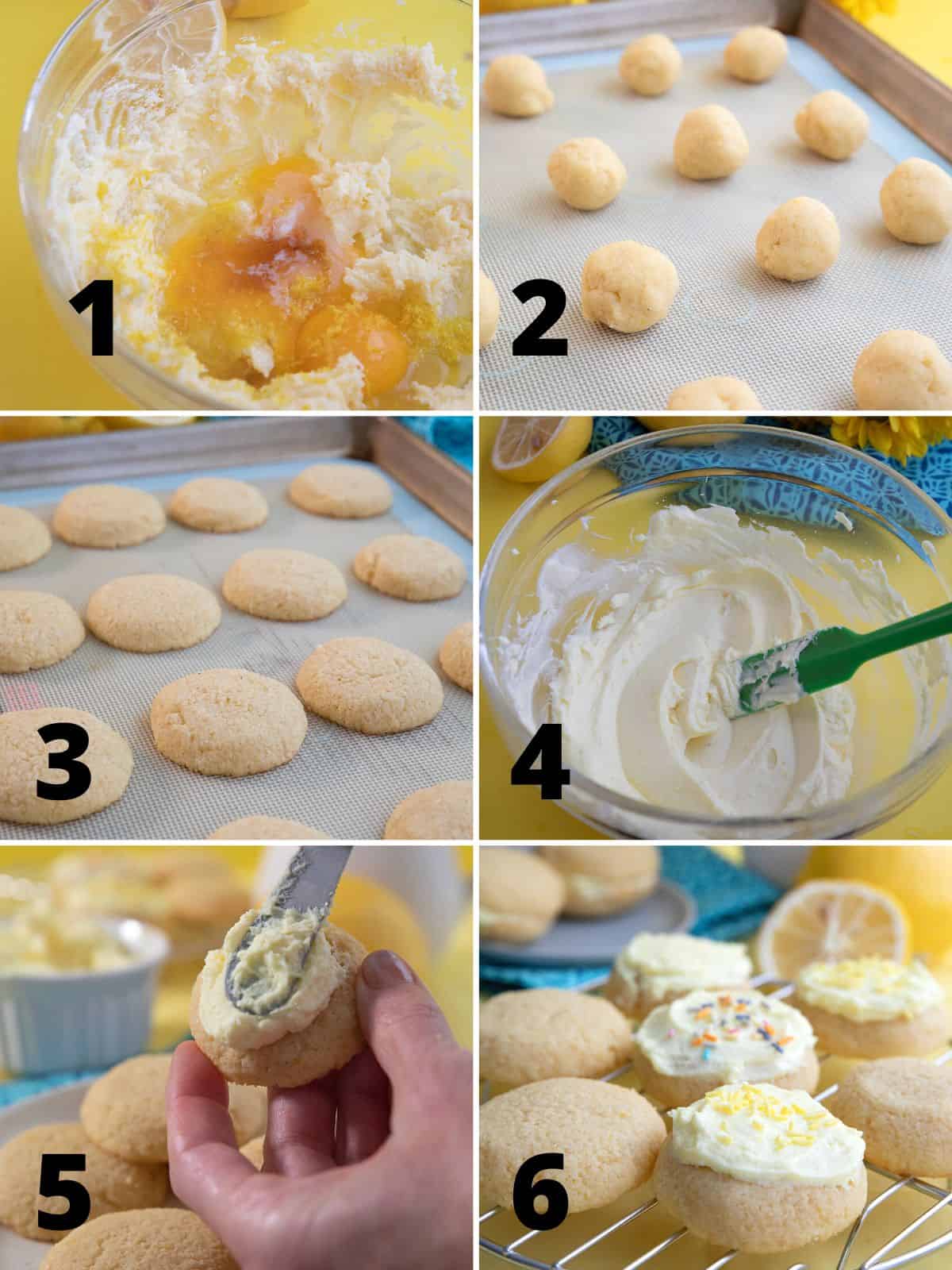 A collage of four images showing how to make keto lemon cookies.