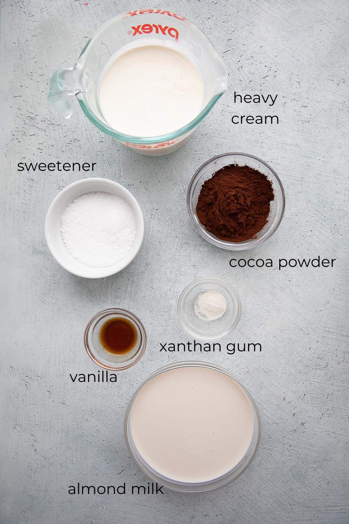 Top down image of ingredients for Sugar Free Fudge Pops.