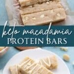 Two photo Pinterest collage for Keto Macadamia Protein Bars