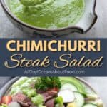 Pinterest collage for Chimichurri Steak Salad.