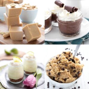 A collage of four easy no bake keto desserts.