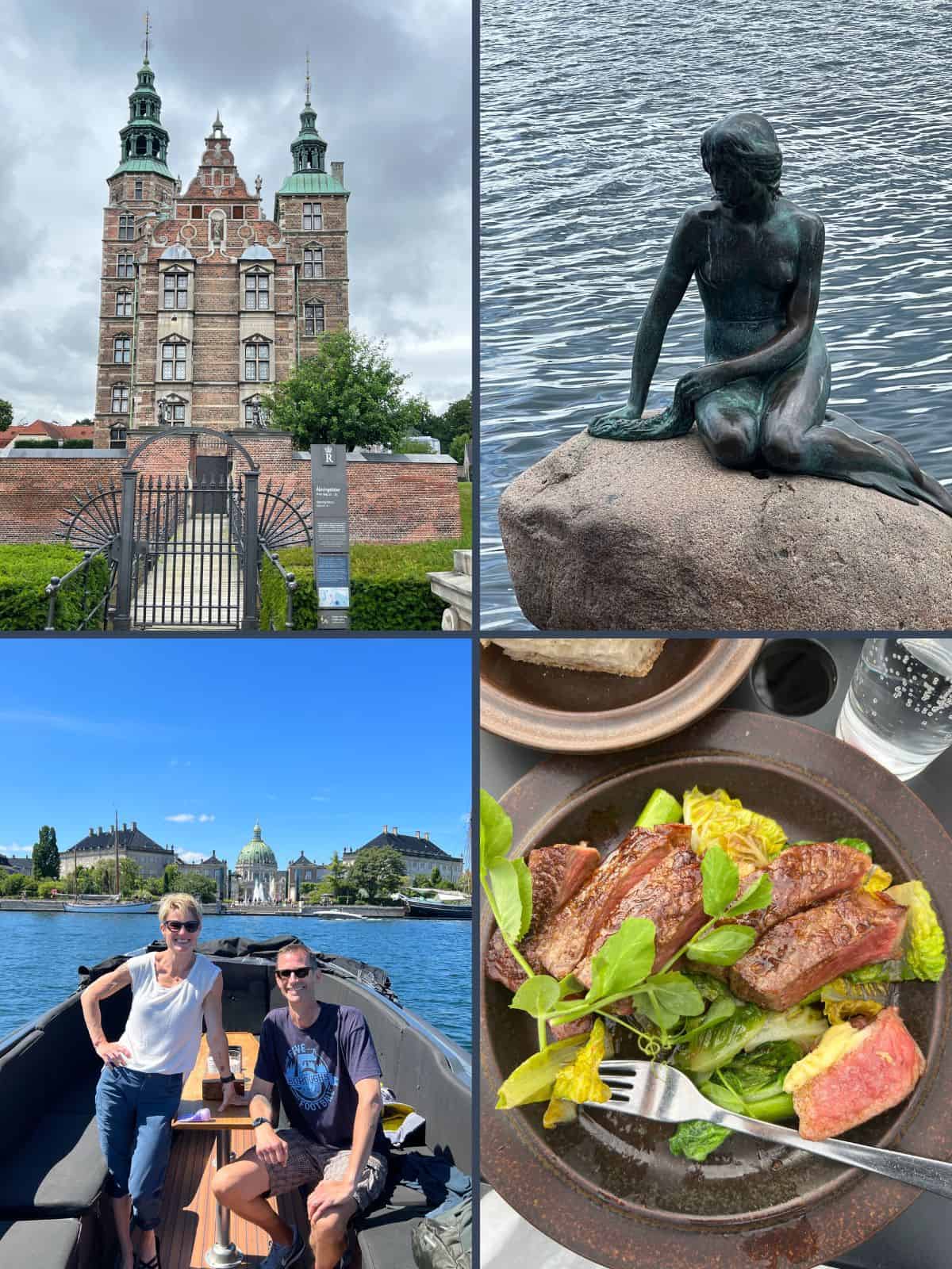 A collage of 4 images showing our travels to Copenhagen.