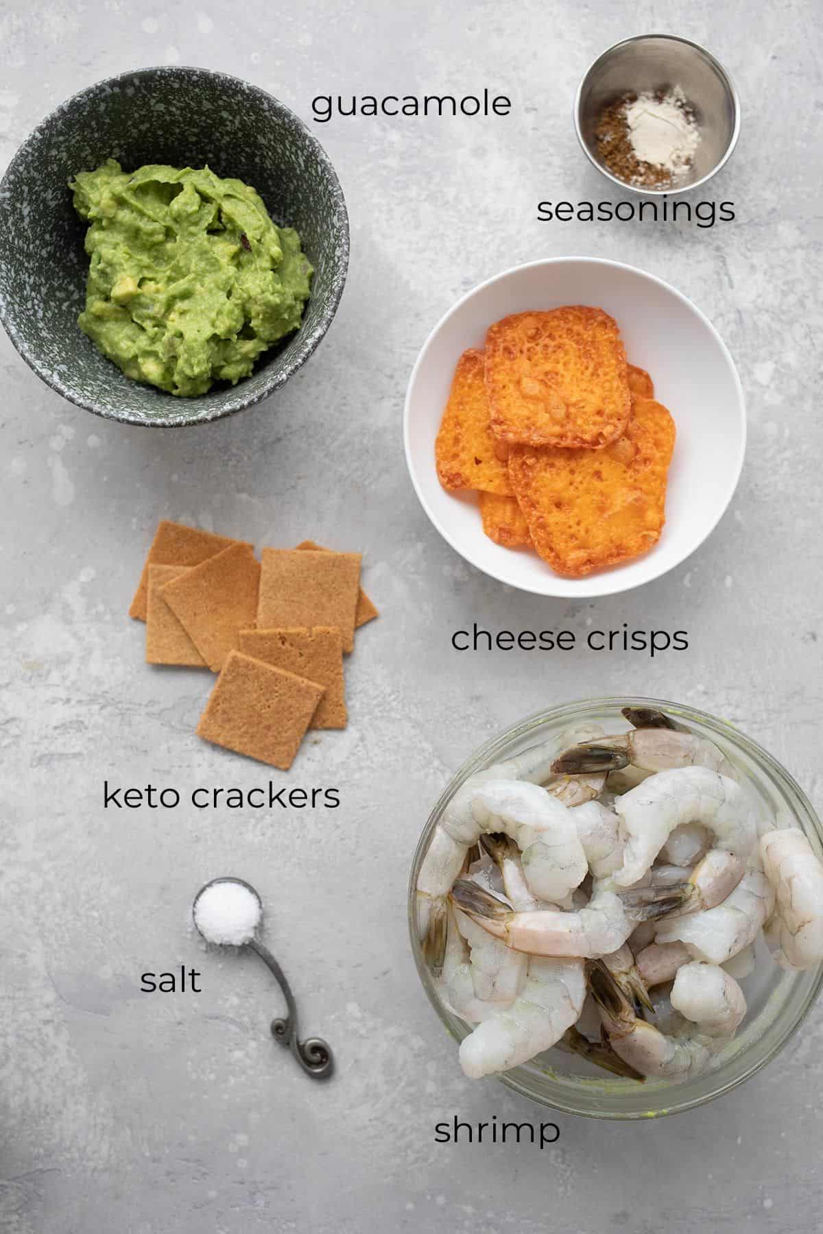 Top down image of ingredient for Guacamole Shrimp Bites.