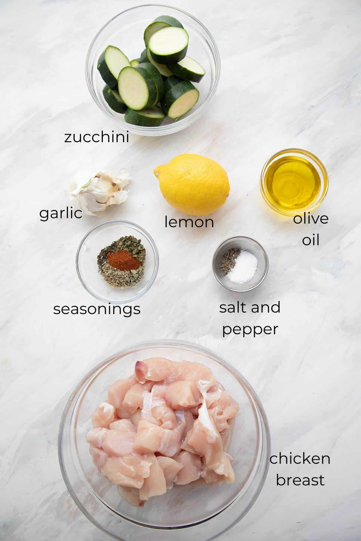 Top down image of ingredients needed for Souvlaki Chicken.