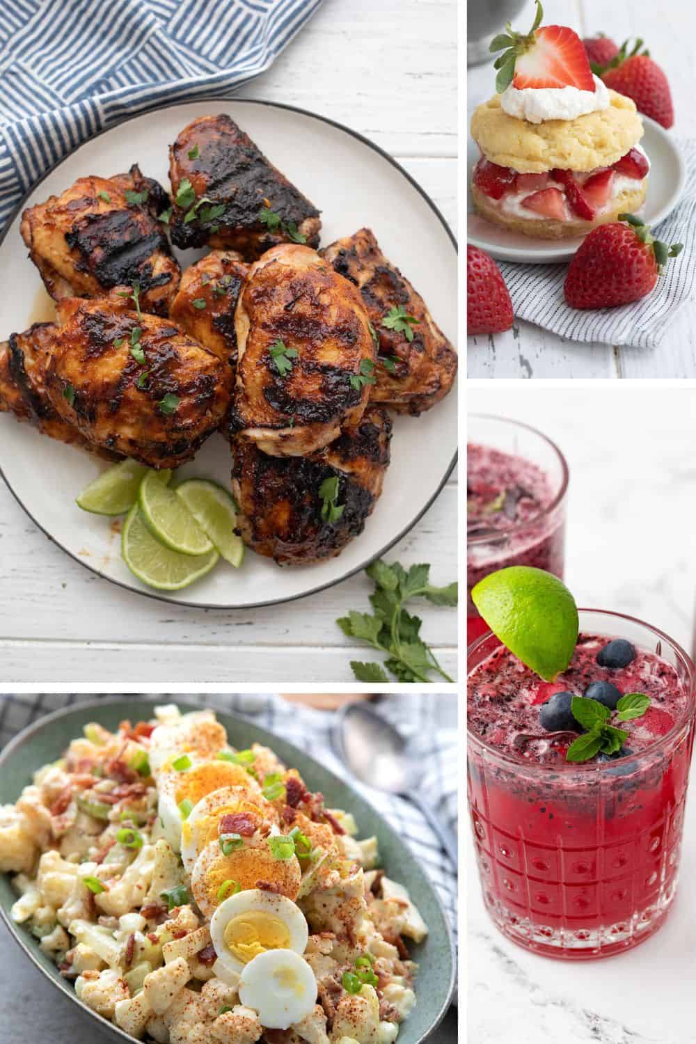 Collage of four images with keto friendly recipes for 4th of July. 