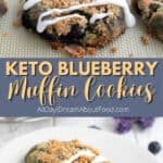 Pinterest collage for keto blueberry muffin cookies.